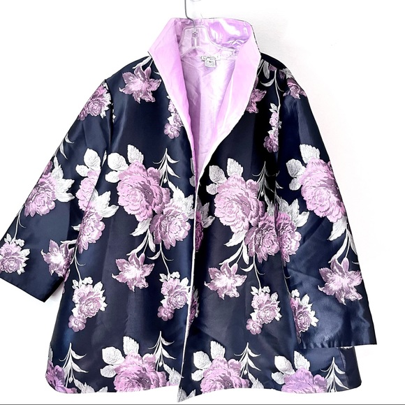 Grace Chuang Jackets & Blazers - Grace Chuang open satin floral print plus size Jacket size 3X